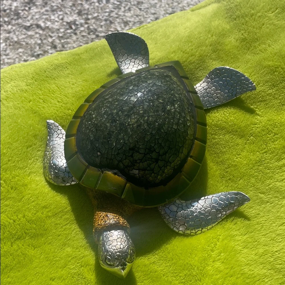 Silver and Green Turtle Figurine